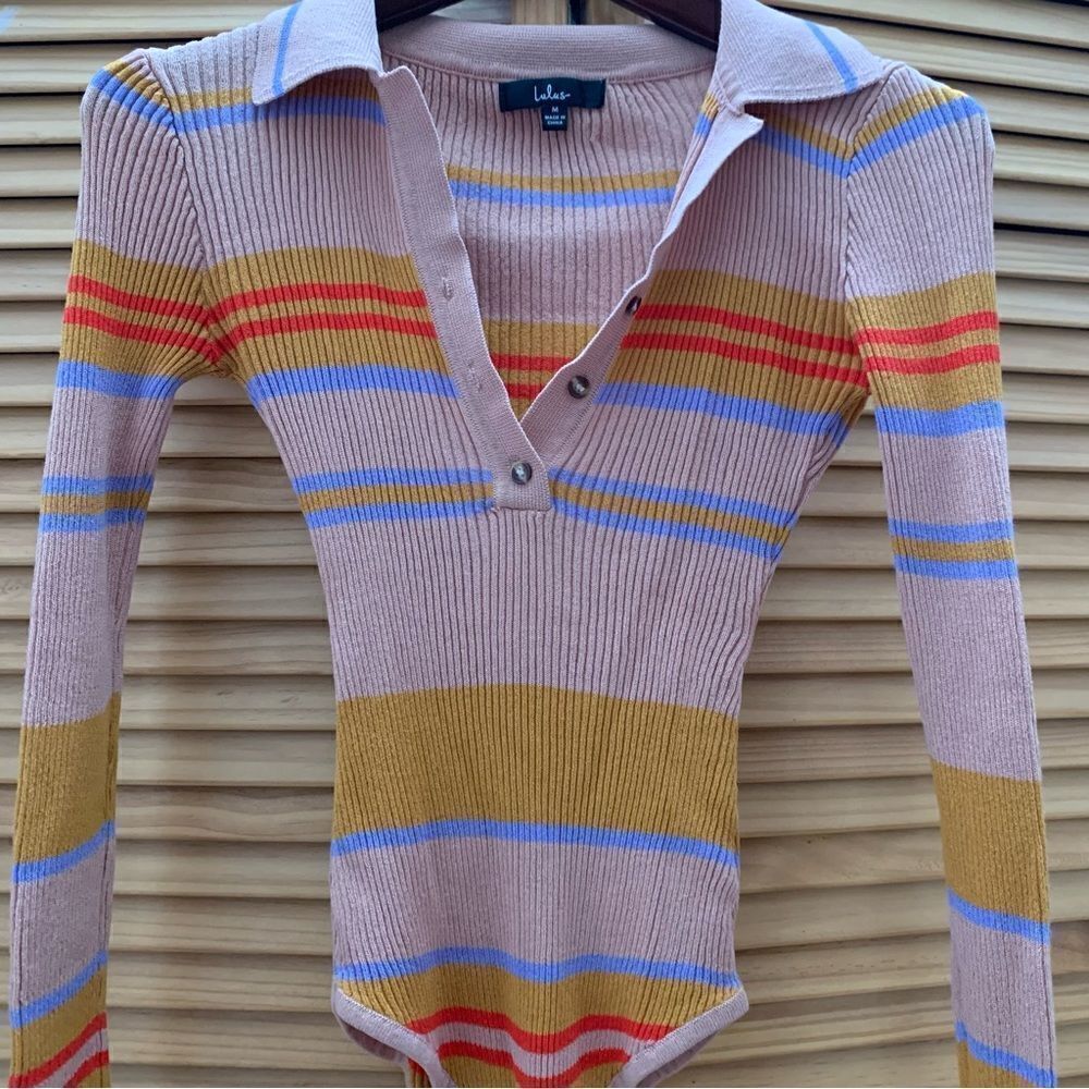 Lulu’s Striped Bodysuit Size Medium - Picture 3 of 5